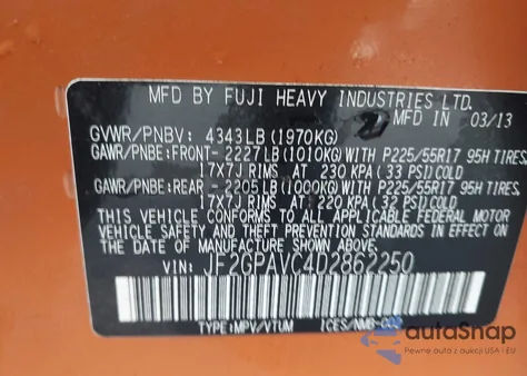 2013 Subaru Xv Crosstrek 2.0I Premium from USA, damaged, VIN JF2GPAVC4D2862250